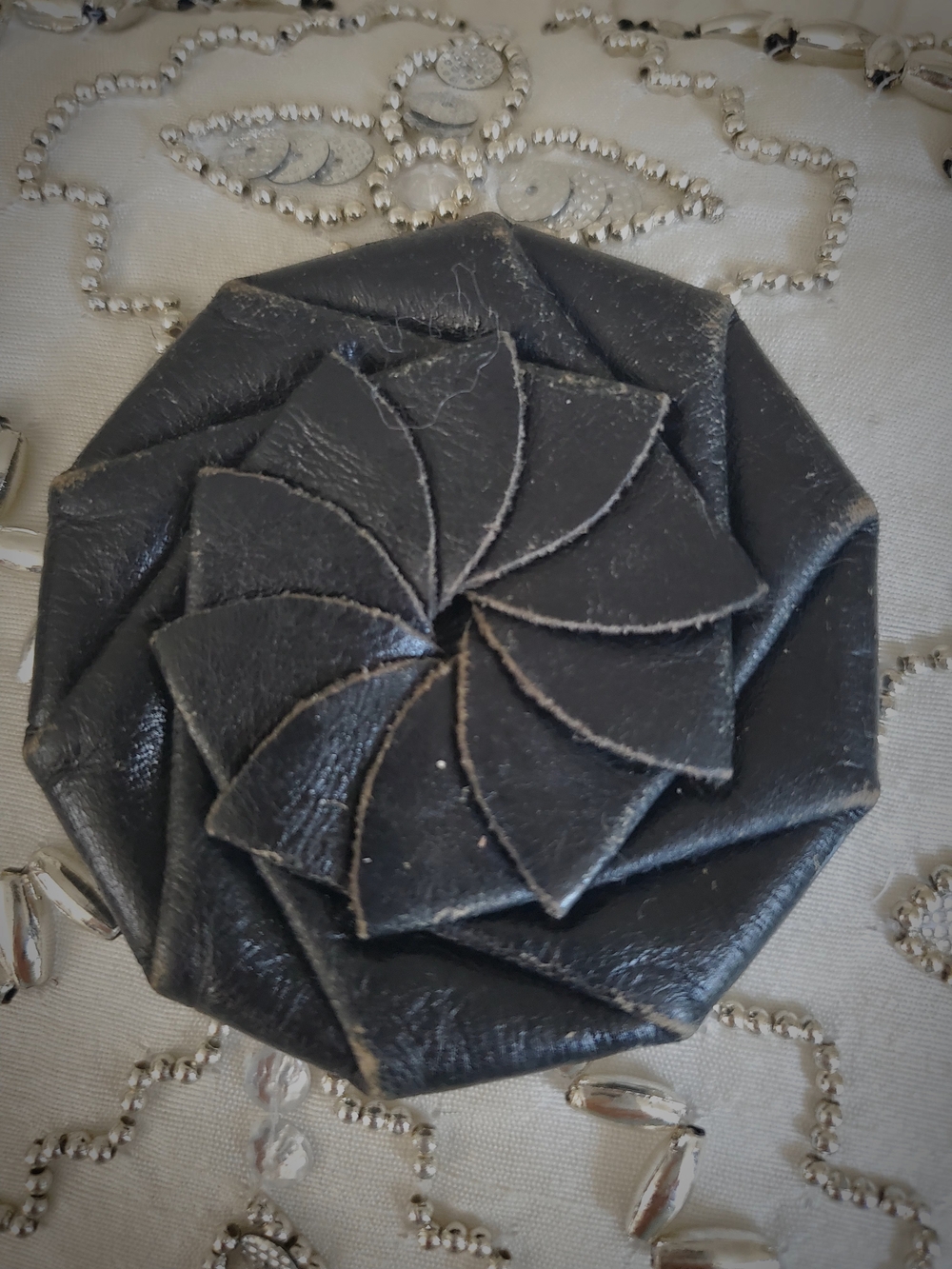 Vintage Black Rosette Leather Coin Purse Leather Wallet Accent